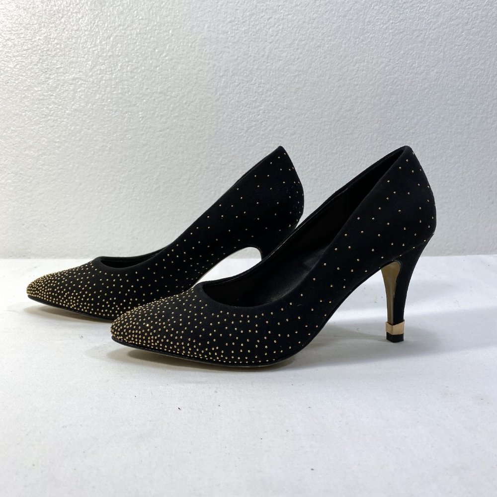 Apt 9 Hour Hand Black Velvet Gold Studded Heels Shoes Dancing Evening Sz 6